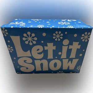 💥Gift Box Let It Snow Glitter White Blue Winter Holiday Accent Present Gift